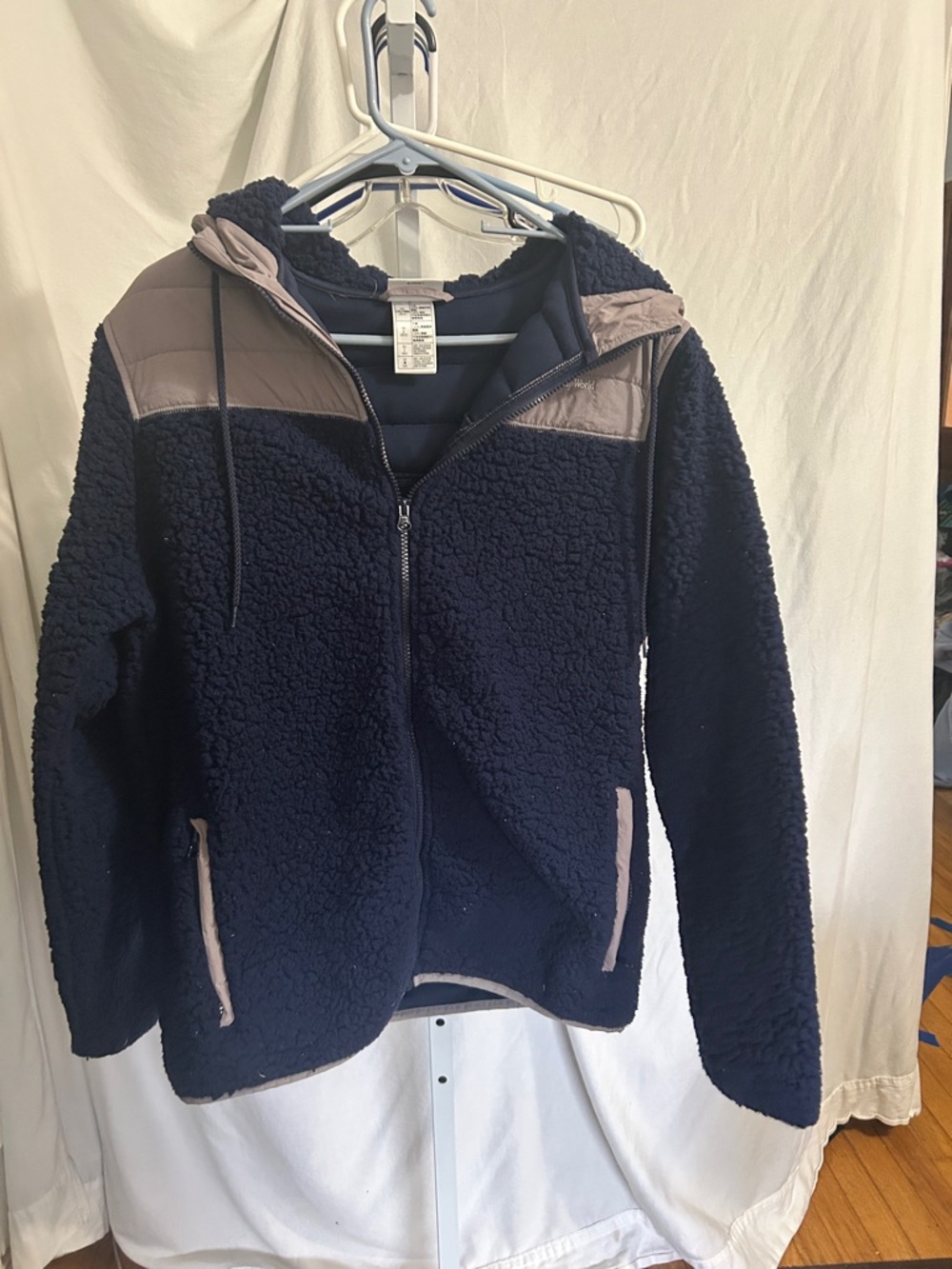 Disney Navy and Taupe Hooded Sherpa Zip Jacket